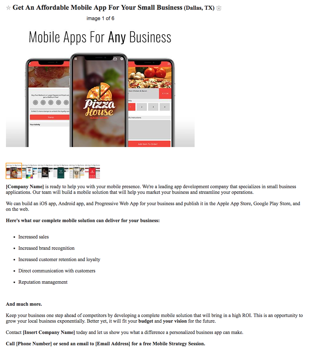 template craigslist ad